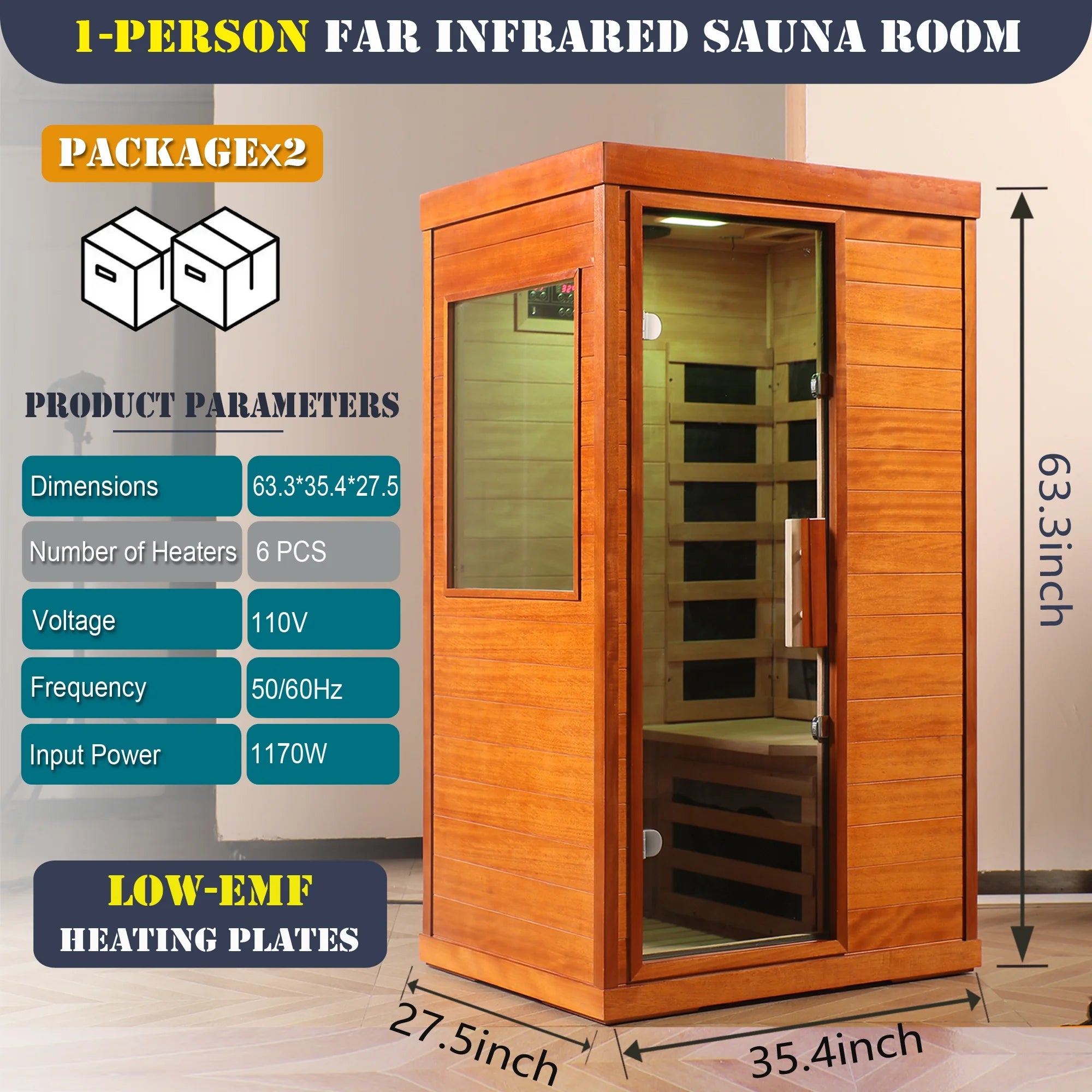 Sauna for Home, 1120W Far Infrared Sauna for Single Person, 360°Heating Sauna Room with Independent Floor Heating, Speakers, Colorful Ambience Light, 77-140℉, US Warehouse Delivery