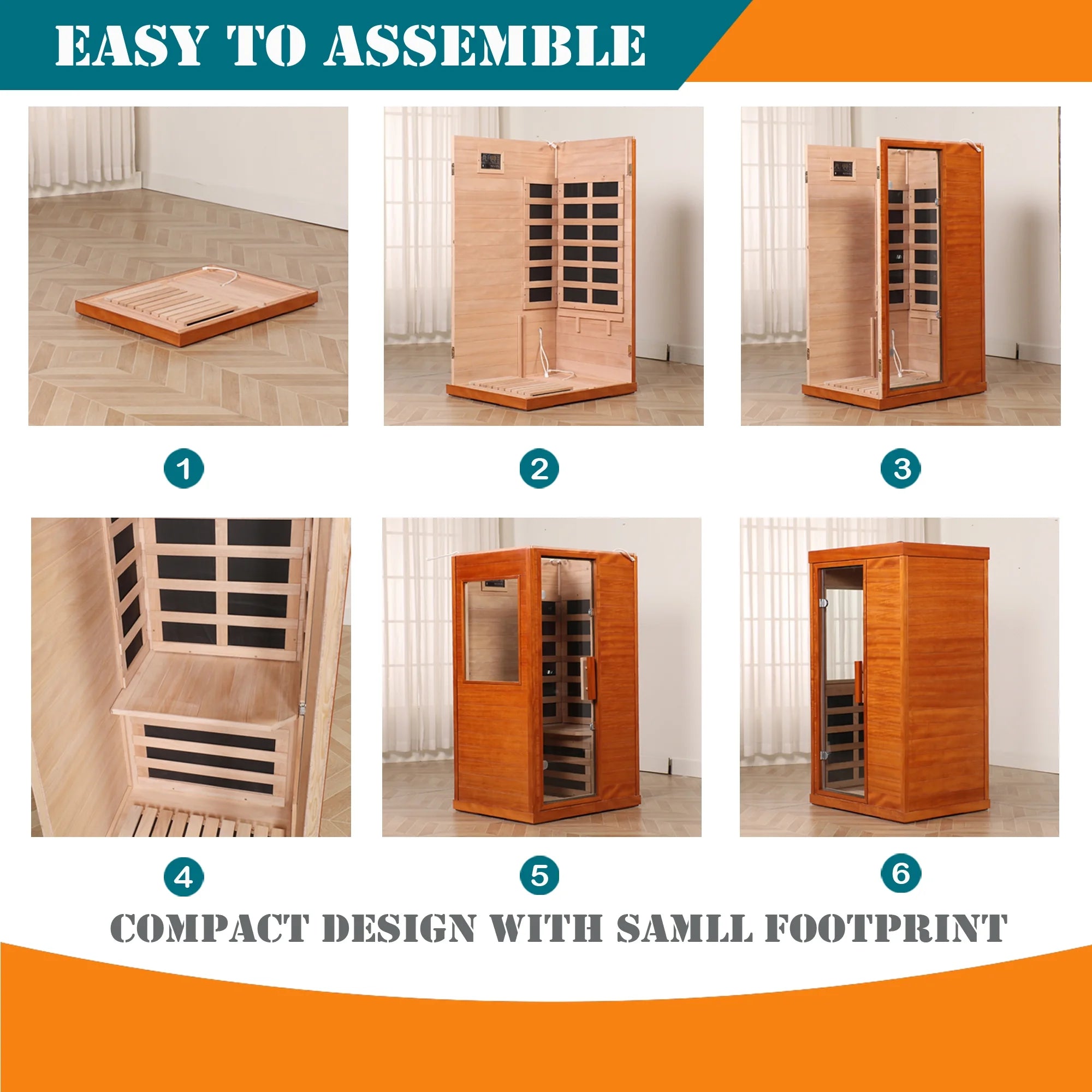 Sauna for Home, 1120W Far Infrared Sauna for Single Person, 360°Heating Sauna Room with Independent Floor Heating, Speakers, Colorful Ambience Light, 77-140℉, US Warehouse Delivery