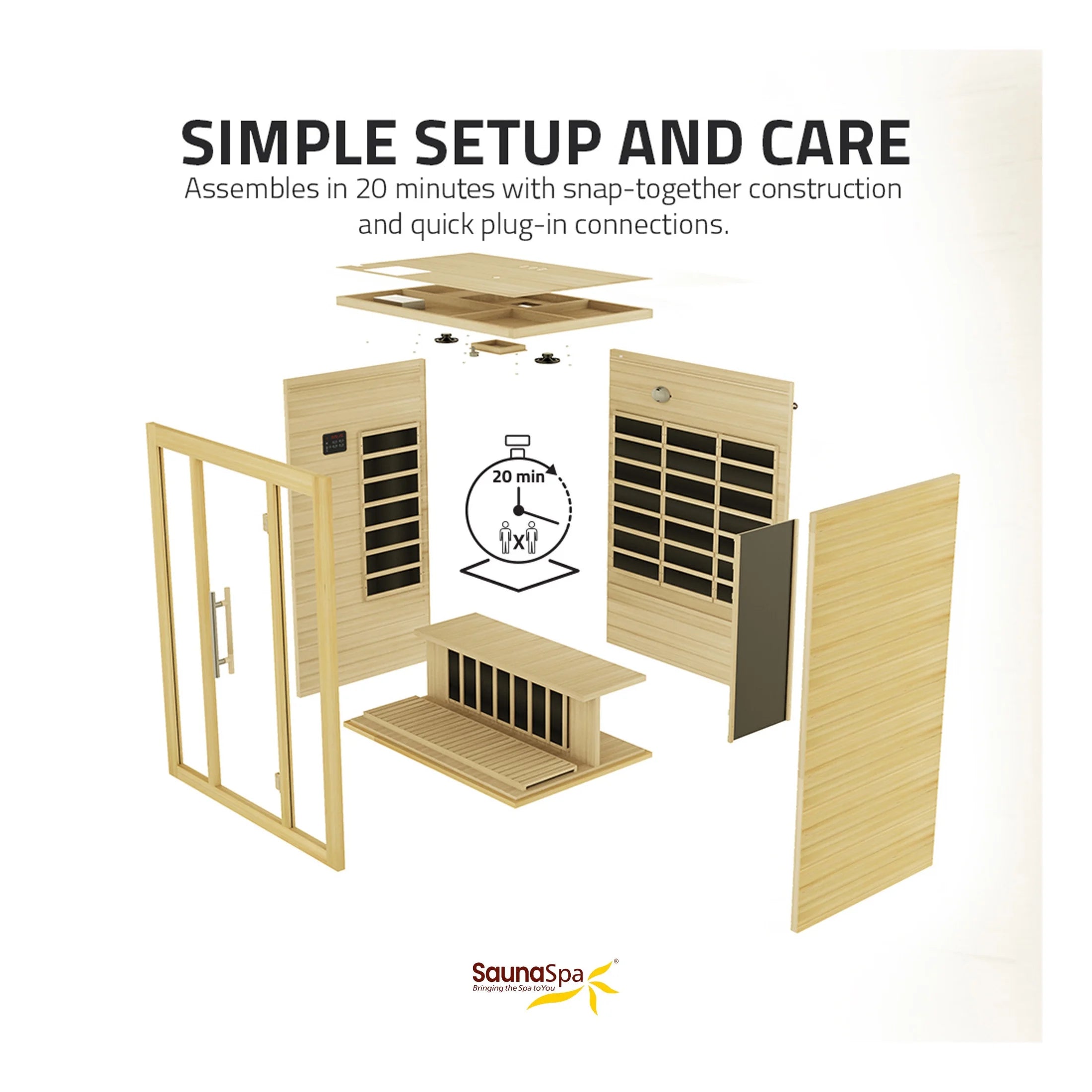 Maldives 2-Person Indoor Hemlock Wooden Low EMF Carbon FAR Infrared Home Sauna Room with LED Touch Control Panel