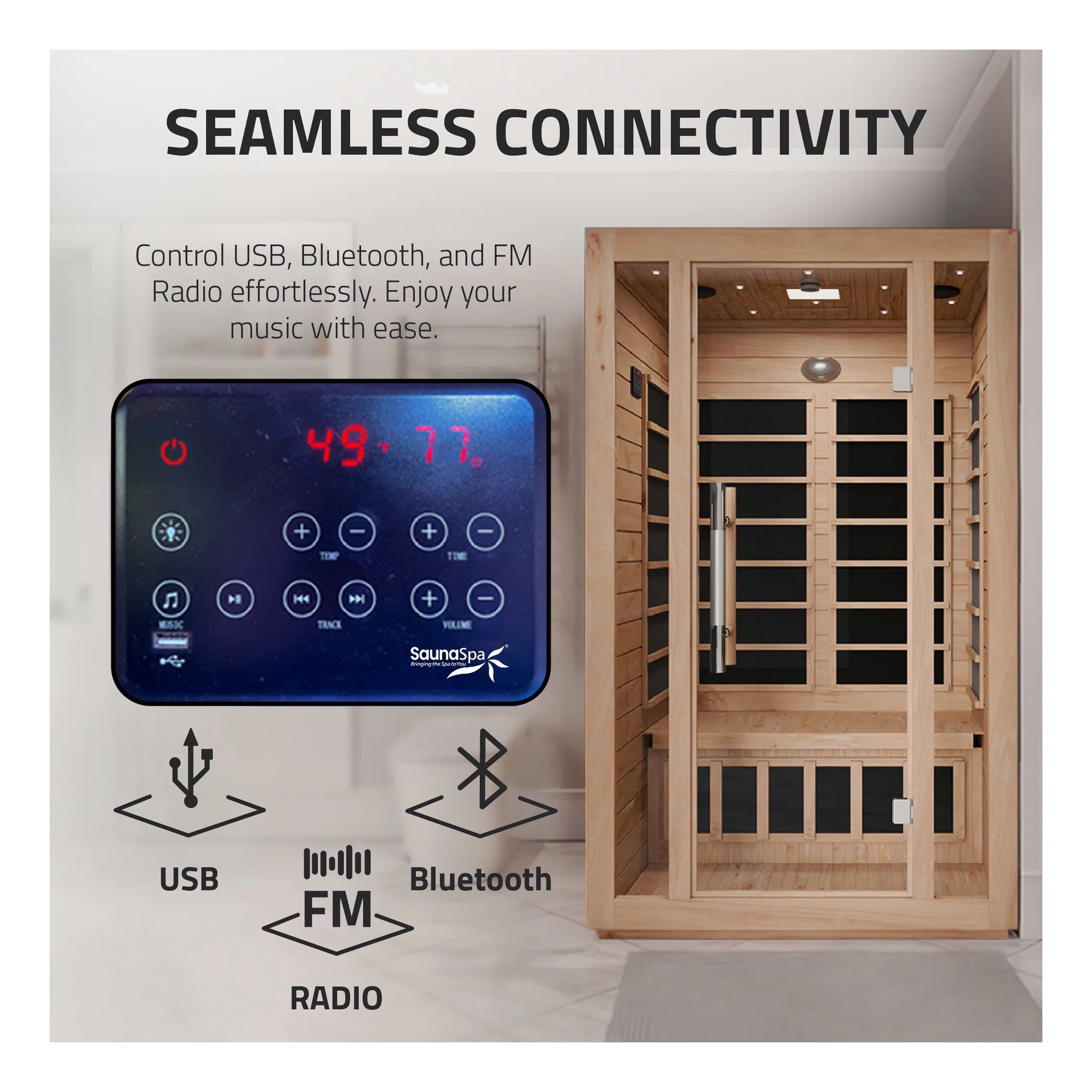 Maldives 2-Person Indoor Hemlock Wooden Low EMF Carbon FAR Infrared Home Sauna Room with LED Touch Control Panel