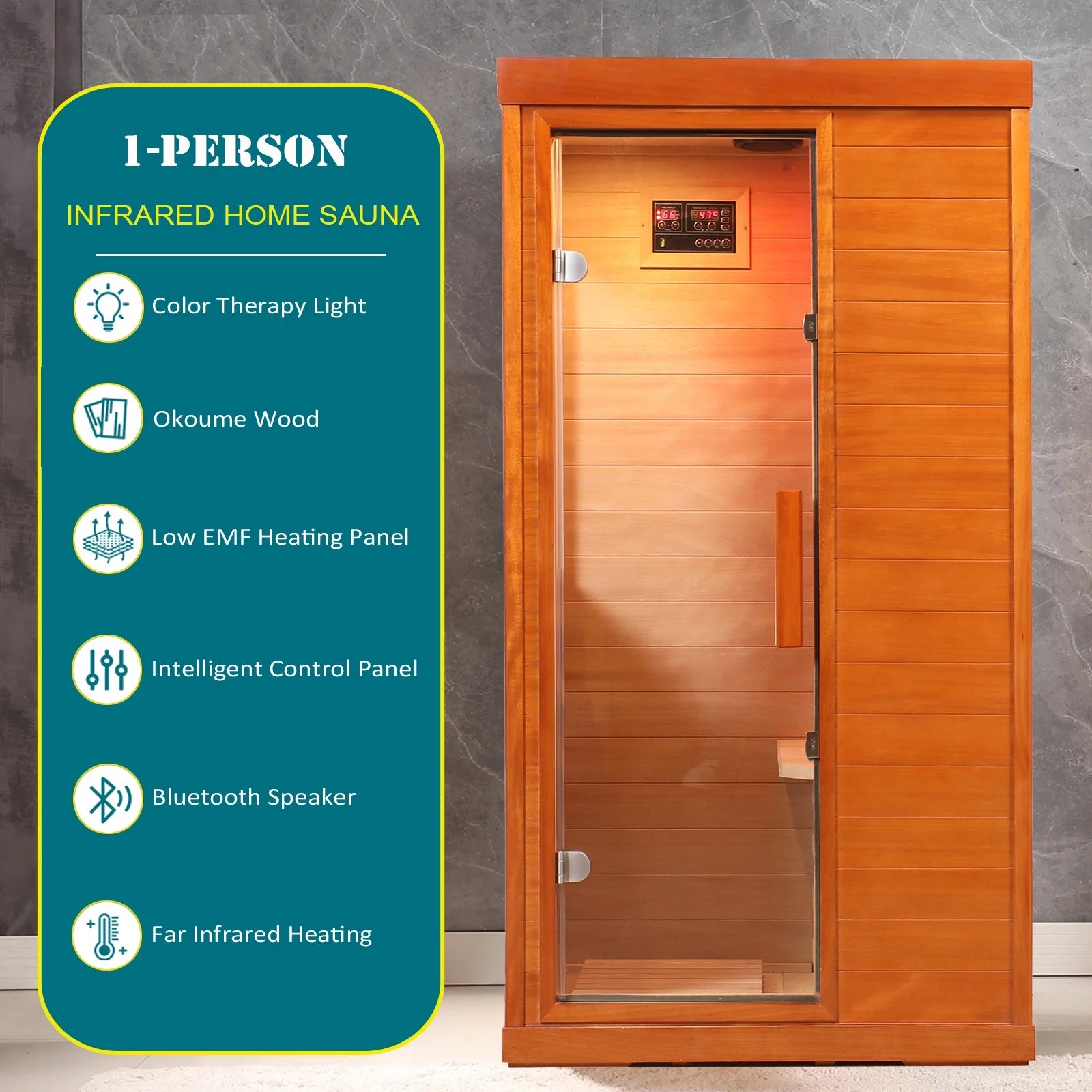 Sauna for Home, 1120W Far Infrared Sauna for Single Person, 360°Heating Sauna Room with Independent Floor Heating, Speakers, Colorful Ambience Light, 77-140℉, US Warehouse Delivery