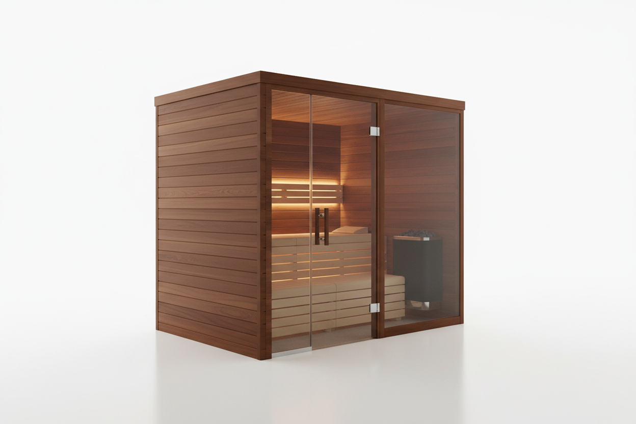 modern luxury sauna behind a white backdrop