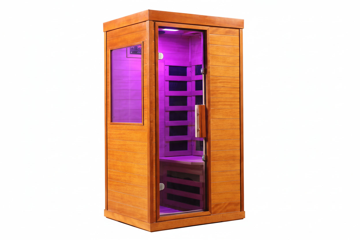 Sauna for Home, 1120W Far Infrared Sauna for Single Person, 360°Heating Sauna Room with Independent Floor Heating, Speakers, Colorful Ambience Light, 77-140℉, US Warehouse Delivery