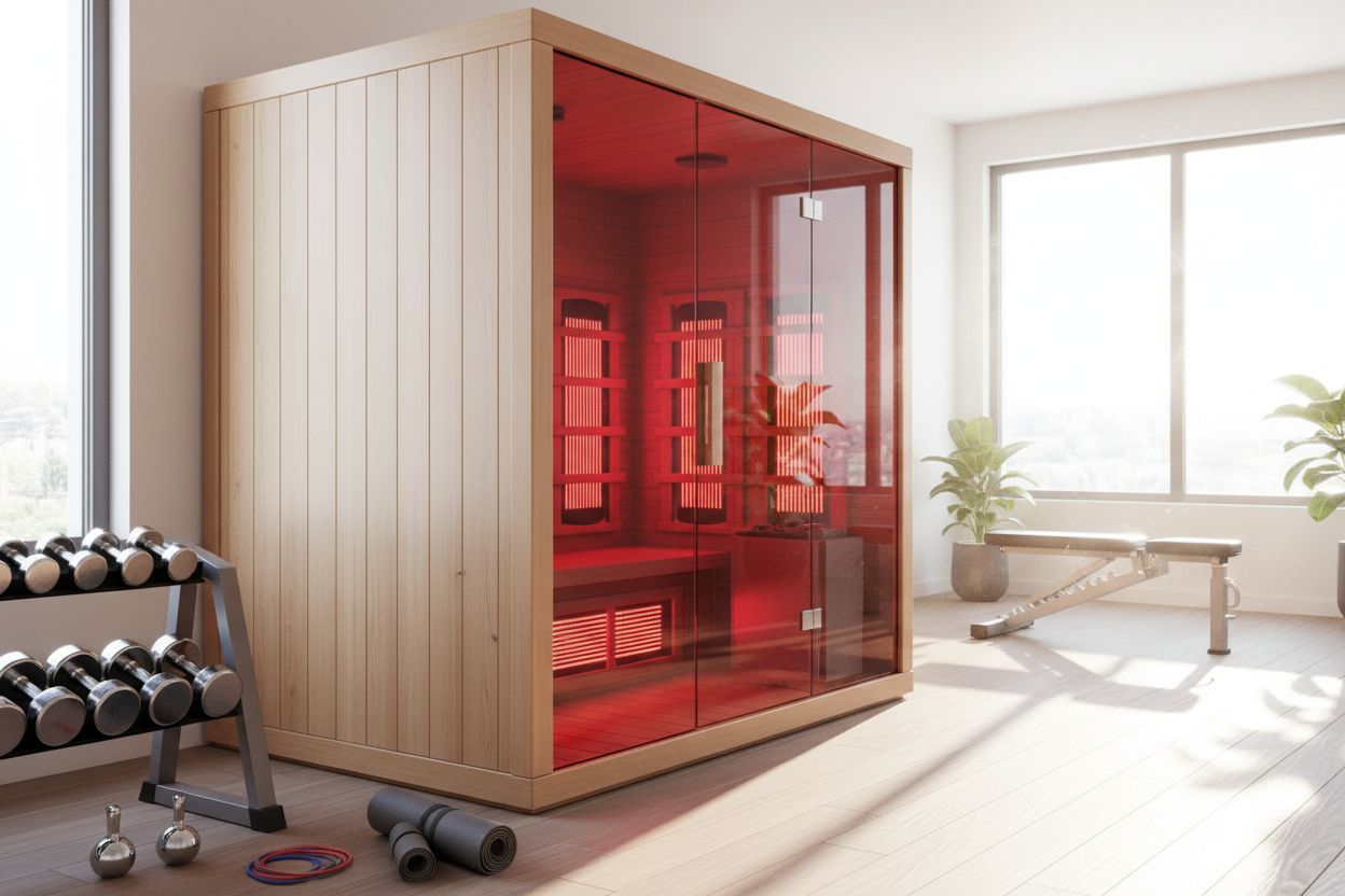 infrared red sauna in home gym 